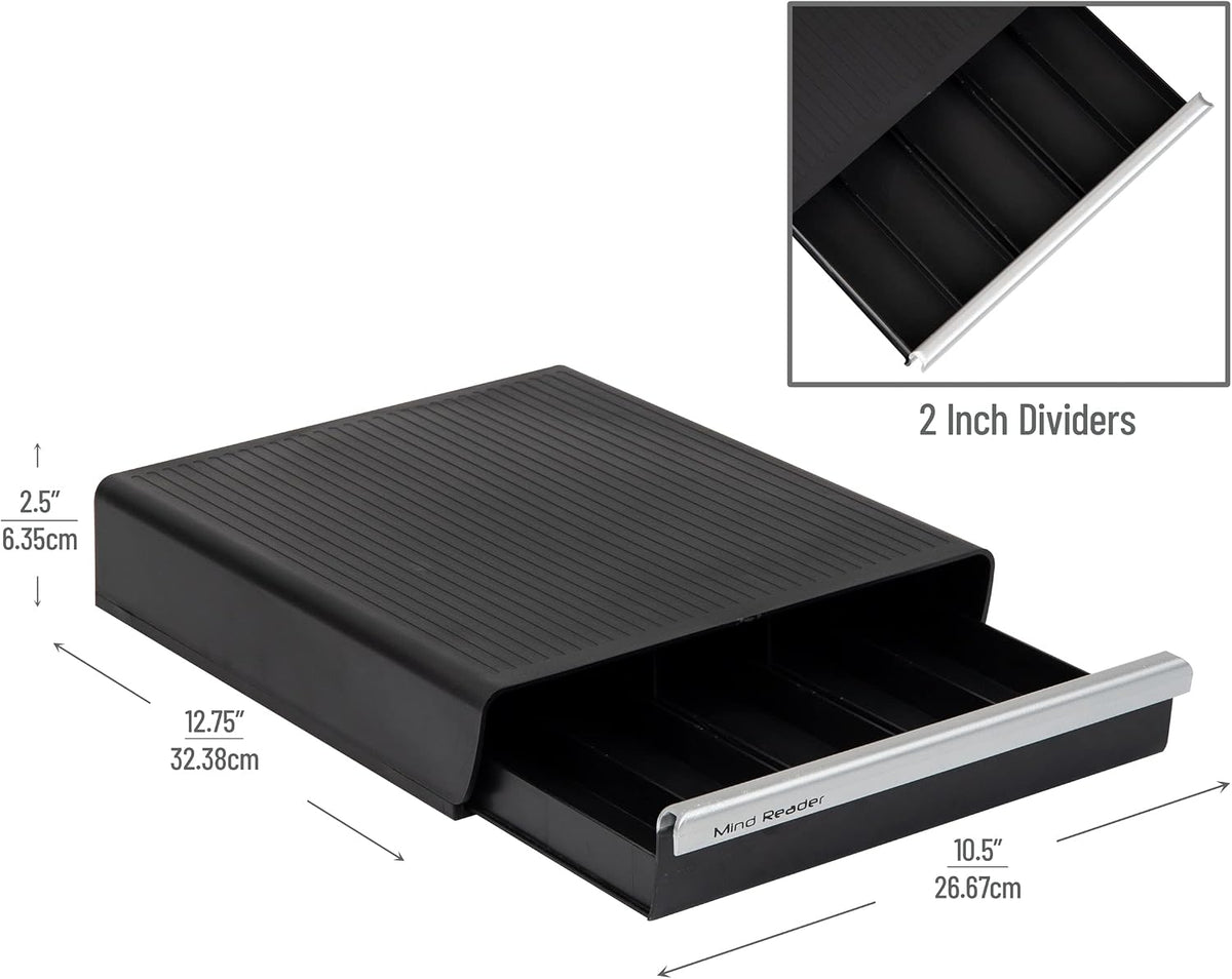 Mind Reader Single Serve Coffee Pod Drawer, 30 Pod Capacity, Countertop Organizer, 10.5"L x 12.75"W x 2.5"H, Black