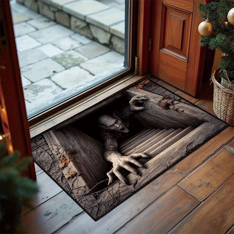 🔥 Last Day 50% OFF✨-💀3D Illusion Skull Pit Mat – Halloween Area Rug with Skeleton Crawling Out of a Hole
