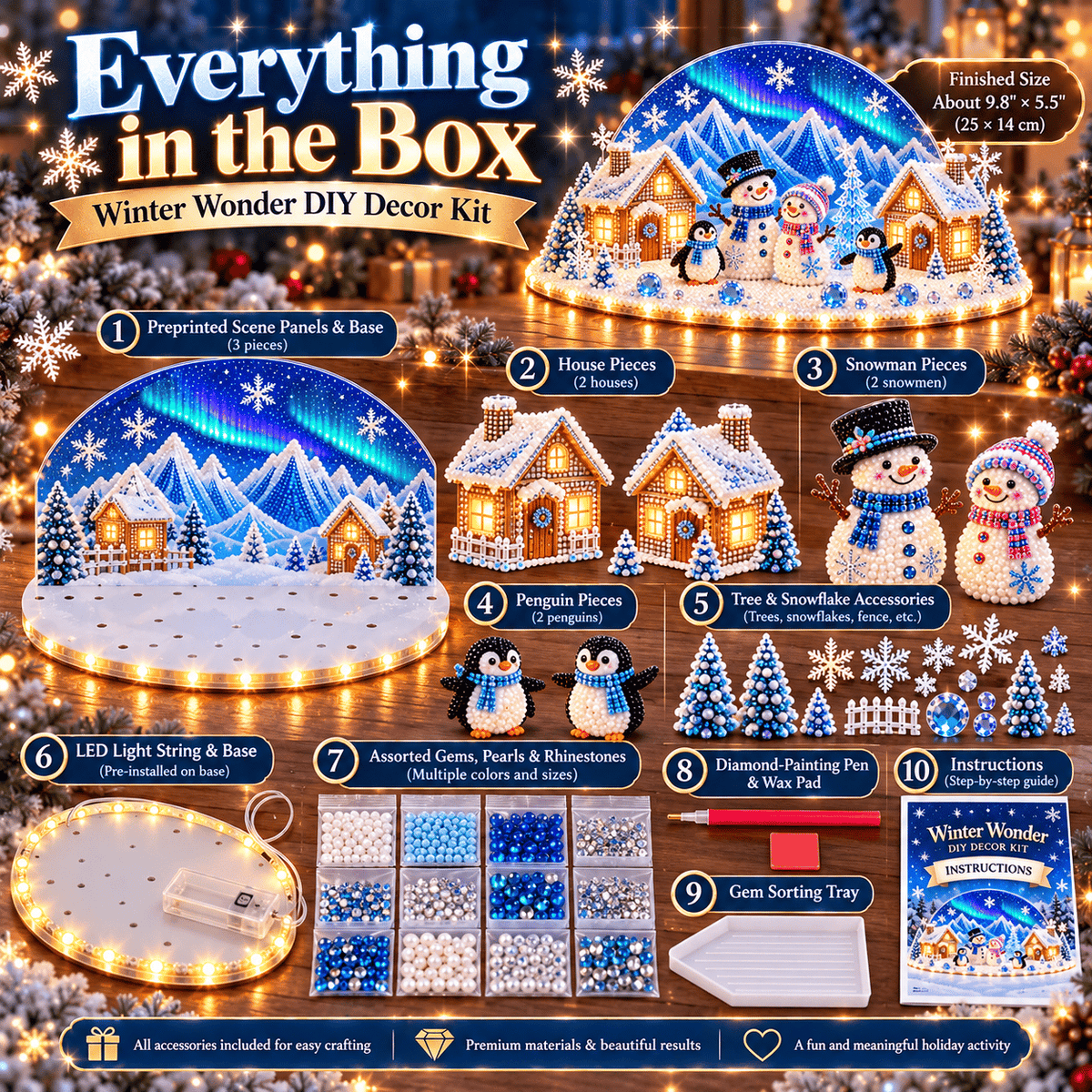 Winter Wonder DIY Decor Kit, Light-Up 3D Christmas Village Gem Art☃️🏠