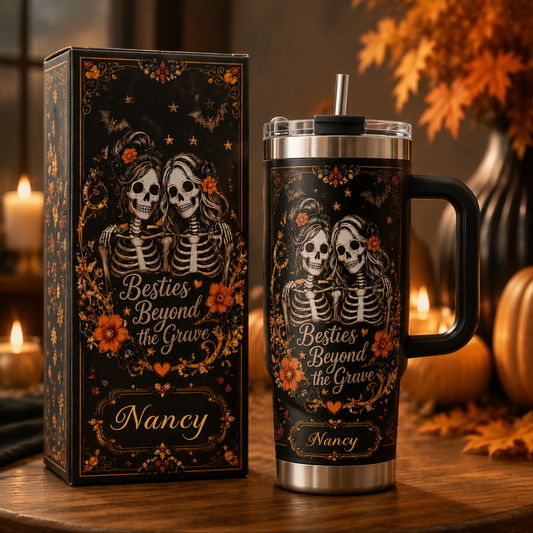 💀Custom Name Skeleton Besties Tumbler | Gothic Day of The Dead Insulated Mug