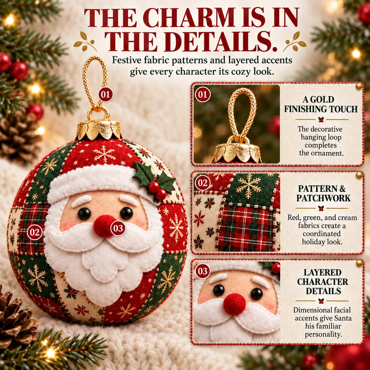 🎄 50% OFF – DIY Patchwork Christmas Ornament Kit – Cozy Handmade Holiday Decor ✨
