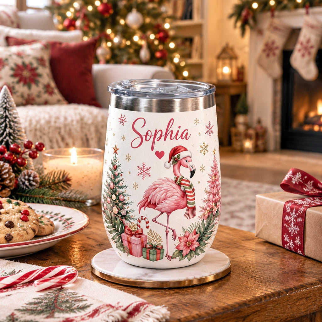 đ
Custom Name Christmas Wine Tumbler đ 2 Festive Animal Designs