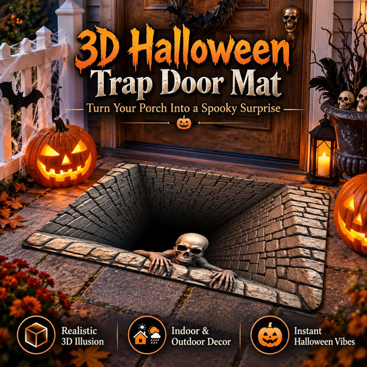 🔥 Last Day 50% OFF✨-💀3D Illusion Skull Pit Mat – Halloween Area Rug with Skeleton Crawling Out of a Hole