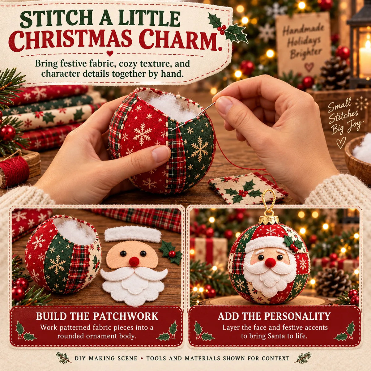 🎄 50% OFF – DIY Patchwork Christmas Ornament Kit – Cozy Handmade Holiday Decor ✨