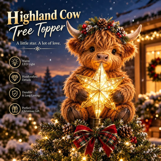 🔥 Holiday Celebration 50% OFF ✨-🐮Baby Highland Cow Glowing Star Tree Topper for Magical Christmas Decor ✨